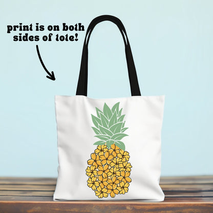 Floral Pineapple Tote - Pineapple Beach Bag - Tropical Summer Tote - Hawaiian Print Bag - Double Sided Beach Tote Bag