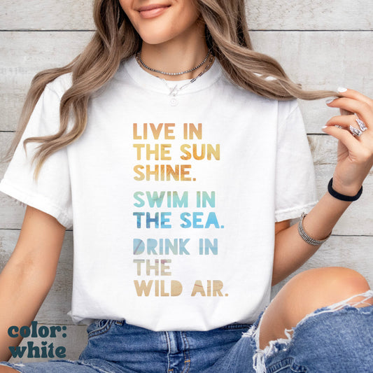 Live in the Sunshine Beach Tee - Comfort Colors Beach Aesthetic Tshirt - Beach Quote Oversized Women’s Tee - Unisex Beach Tee