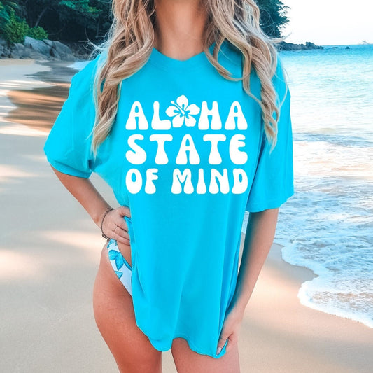 Aloha State of Mind - Beach Tee - Ocean Comfort Colors Oversized Tee - Hawaiian Beach Tshirt - Hawaiian Aloha Shirt - Beach Aesthetic