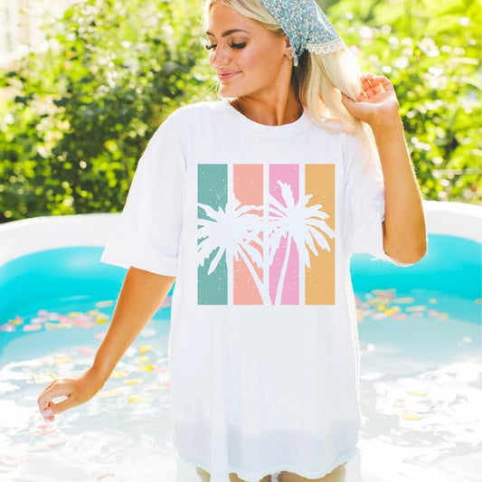 Neon Palms Beach Tee - Beach Aesthetic - Coconut Girl Beach Tee - Ocean Tropical Summer Shirt - White Bella Canvas Women's Unisex Tee