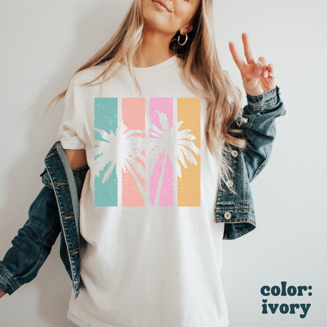 Neon Palms Beach Tee - Beach Aesthetic - Coconut Girl Beach Tee - Ocean Tropical Summer Shirt - Comfort Colors Women's Unisex Tee