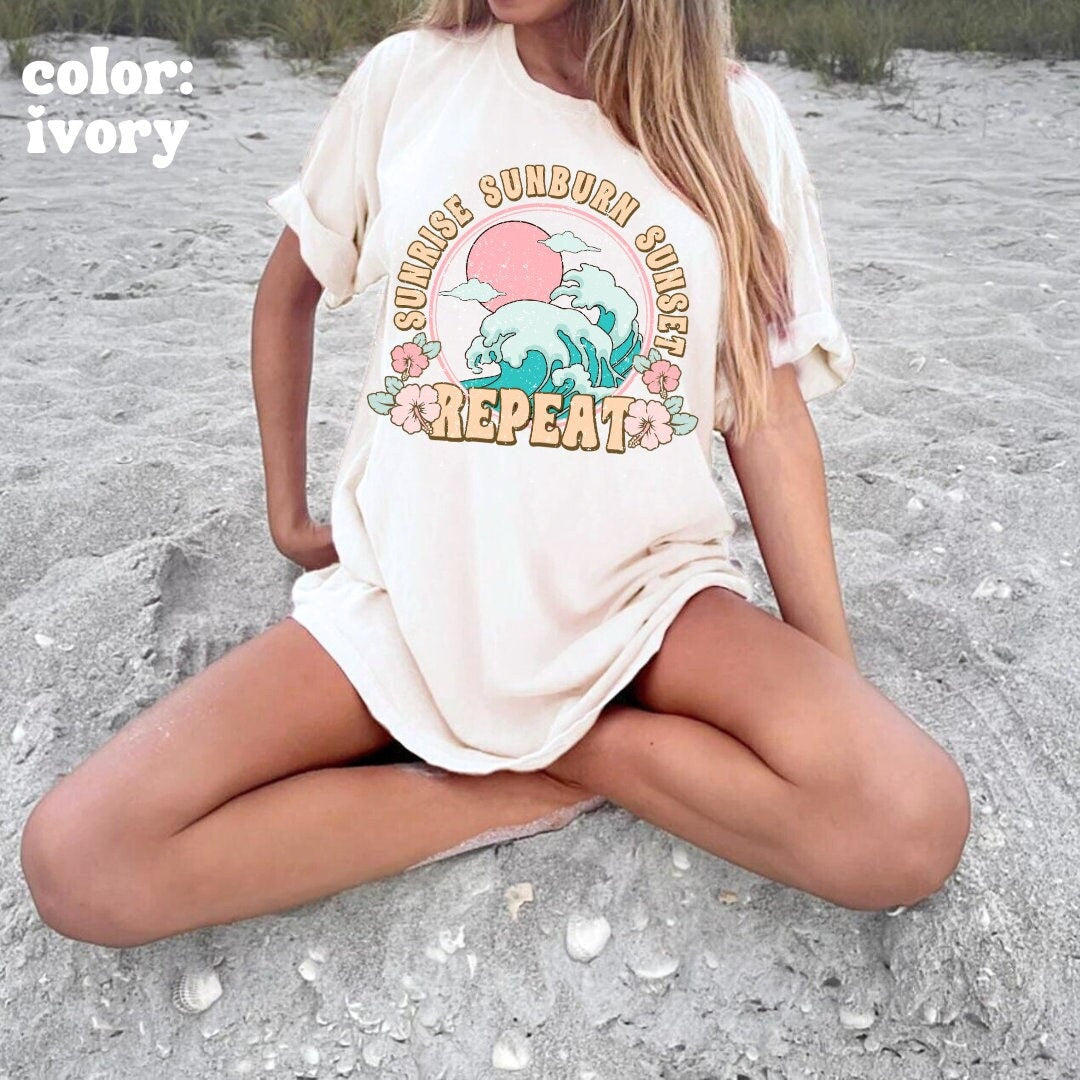Sunrise Sunset Sunburn Repeat - Summer Shirts For Women - Vintage Beach Tee - Summer Shirt - Comfort Colors Tee - Women's Unisex Tee