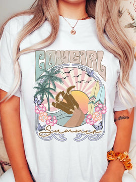 Coastal Cowgirl Summer Comfort Colors Shirt - Western Beach Cowgirl Graphic Tee - Trendy Boho Surfer Cowgirl Tee - Summer Cowboy TShirt