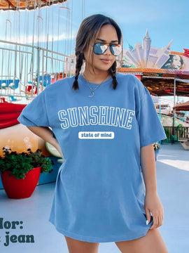Sunshine State of Mind Beach Tee - Hawaii Shirt - Trendy Summer Shirt - Beach Shirt - Summer Varsity T-Shirt - Comfort Colors Oversized Tee