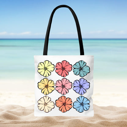 Rainbow Hibiscus Hawaiian Beach Tote Bag - Summer Tropical Tote - Beach Vacation Bag - Double Sided Beach Tote Bag