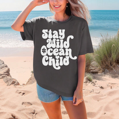 Stay Wild Ocean Child Tee - Beach Aesthetic Comfort Colors Oversized Tee - Ocean Vibes Tshirt - Coconut Girl Tee - Ocean Aesthetic