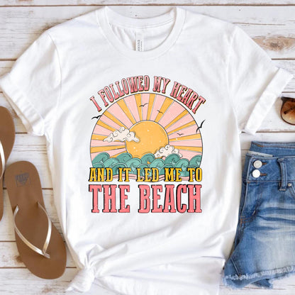 Beach Aesthetic Tee - Beach Lover Shirt - I Followed My Heart to the Beach - White Bella Canvas Women's Unisex Tee
