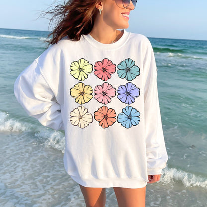 Hibiscus Beach Crewneck Sweatshirt - Rainbow Hibiscus Hawaiian Sweatshirt - Hawaiian Floral - Beach Sweatshirt - Gildan Crewneck Sweatshirt