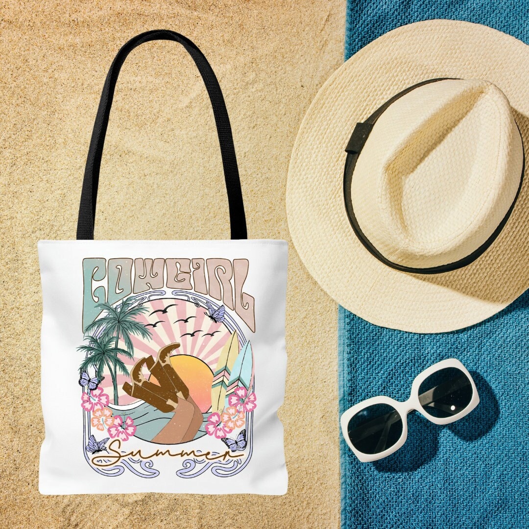Cowgirl Summer Western Beach Tote Bag - Beach Cowgirl - Ocean Aesthetic - Summer Beach Bag - Double Sided Beach Tote Bag