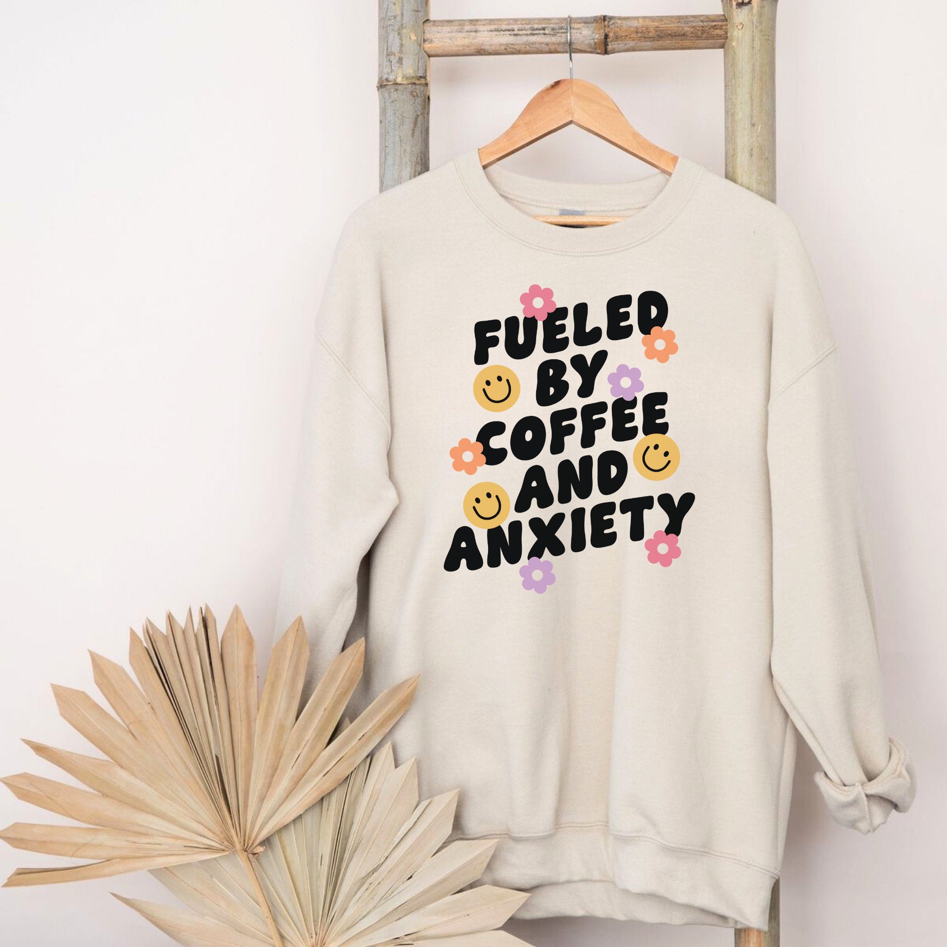 Coffee & Anxiety Sweatshirt - Coffee Quote Crewneck - Coffee Lover Clothing - Coffee Mental Trendy Aesthetic Gildan Crewneck Sweatshirt