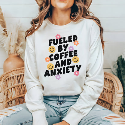 Coffee & Anxiety Sweatshirt - Coffee Quote Crewneck - Coffee Lover Clothing - Coffee Mental Trendy Aesthetic Gildan Crewneck Sweatshirt