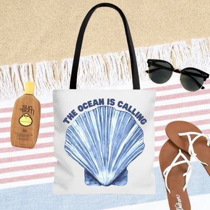 The Ocean is Calling Beach Seashell Tote Bag - Double Sided Beach Tote Bag