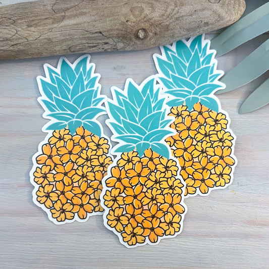 Hawaiian Floral Pineapple Decal | Waterproof Vinyl Sticker || die-cut ocean stickers surf sticker summer coastal beach aesthetic sticker