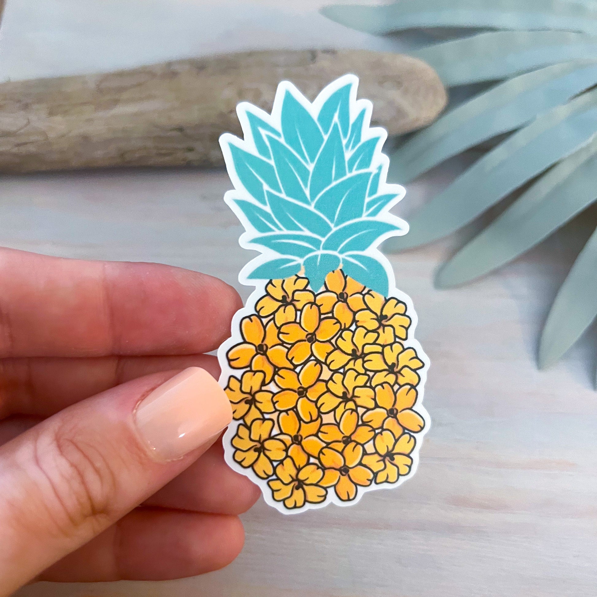 Hawaiian Floral Pineapple Decal | Waterproof Vinyl Sticker || die-cut ocean stickers surf sticker summer coastal beach aesthetic sticker