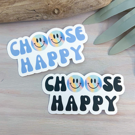 Choose Happy Smiley Decal | Waterproof Vinyl Sticker || die-cut happy face stickers summer smiley face aesthetic sticker