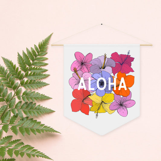 Aloha Hawaiian Blooms Pennant Wall Hanging - Beach Wall Decor - Hawaiian Tropical Flowers - Canvas Wall Hanging
