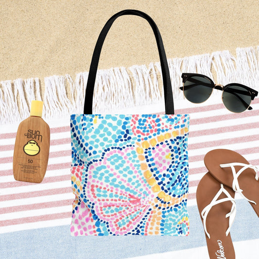 Bright Beach Mosaic Print Tote Bag - Tropical Tote - Beach Vacation Bag - Double Sided Beach Tote Bag