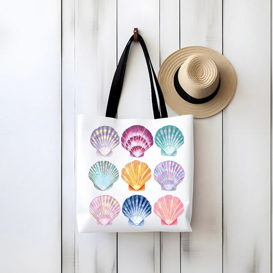 Beach Seashells Print Tote - Ocean Tote Bag - Colorful Seashells - Beach Bag - Summer Tote Bag - Double Sided Beach Tote Bag