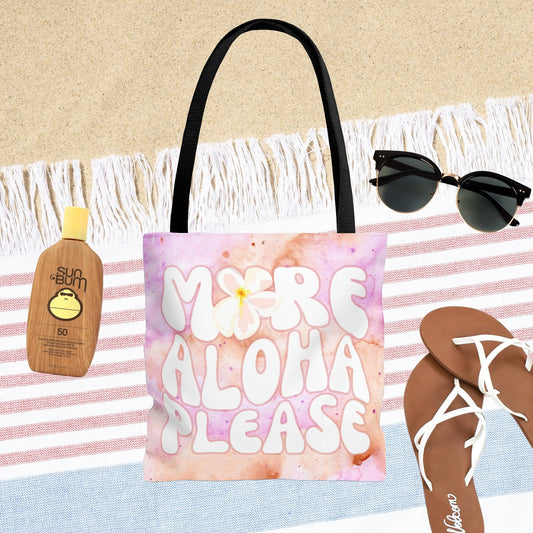 Beach Bag - Hawaiian Tote - Watercolor Hawaiian Beach Tote Bag - More Aloha Please - Double Sided Beach Tote Bag