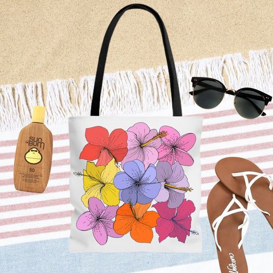 Hawaiian Hibiscus Flower Tote Bag - Beach Tote - Tropical Floral Pattern - Double Sided Beach Tote Bag