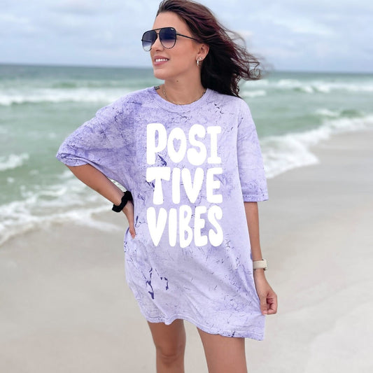 Positive Vibes Tie Dye Beach - Trendy Motivational - Happy Tshirt - Good Vibes Aesthetic Tie Dye Tee - Comfort Colors Unisex Color Blast Tee