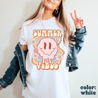 Summer Smiley Beach Tee - Summer Vibes Shirt - Retro Vintage Beach Tee - Trendy Smiley Tee - Melting Smiley - Comfort Colors Unisex Tee