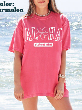 Aloha State of Mind Beach Tee - Hawaii Shirt - Trendy Summer Shirt - Beach Shirt - Aloha Varsity T-Shirt - Comfort Colors Oversized Tee