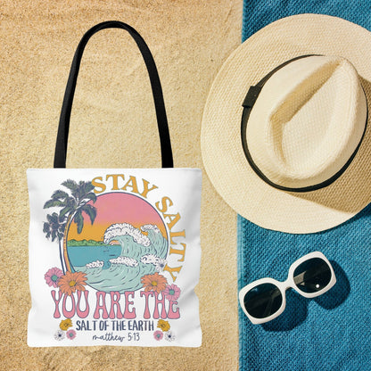 Stay Salty Bible Verse Tote - Christian Tote Bag - Beach Bag - Salt of the Earth - Faith Based - Christian Double Sided Beach Tote Bag