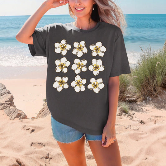 Plumeria Fields Hawaiian Beach Tee - Hawaiian Floral Tee - Trendy Oversized Beach Tee - Comfort Colors Oversized Unisex Tee