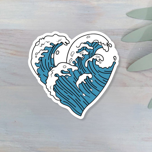 Ocean Heart Waves Decal | Waterproof Vinyl Sticker