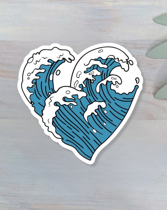 Ocean Heart Waves Decal | Waterproof Vinyl Sticker