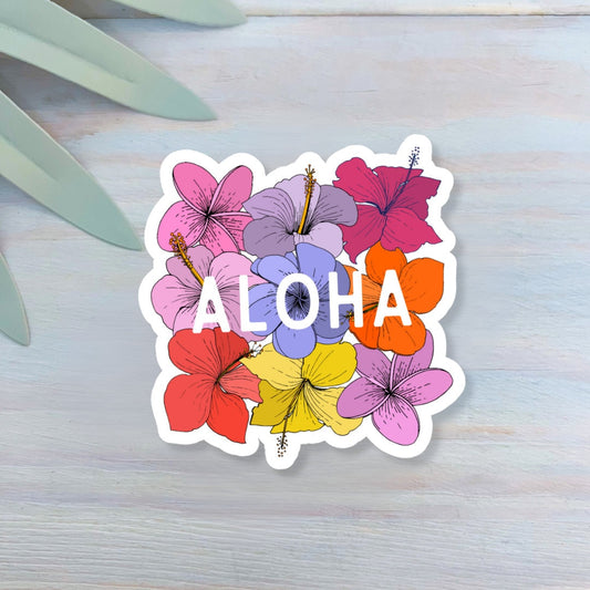 Aloha Hawaiian Blooms Decal | Waterproof Vinyl Sticker || die-cut ocean stickers surf sticker summer coastal sticker beach aesthetic sticker