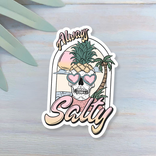 Always Salty Beach Skeleton Decal | Waterproof Vinyl Sticker || die-cut ocean stickers surf sticker summer sticker beach aesthetic sticker