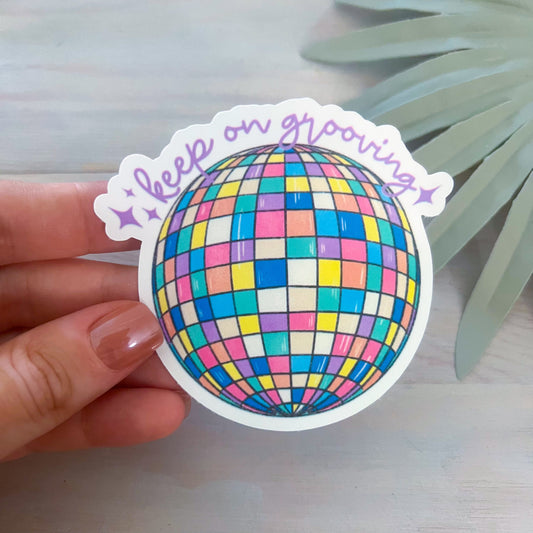 Groovy Disco Ball Decal | Waterproof Vinyl Sticker || die-cut hippie stickers trendy disco ball summer sticker aesthetic sticker