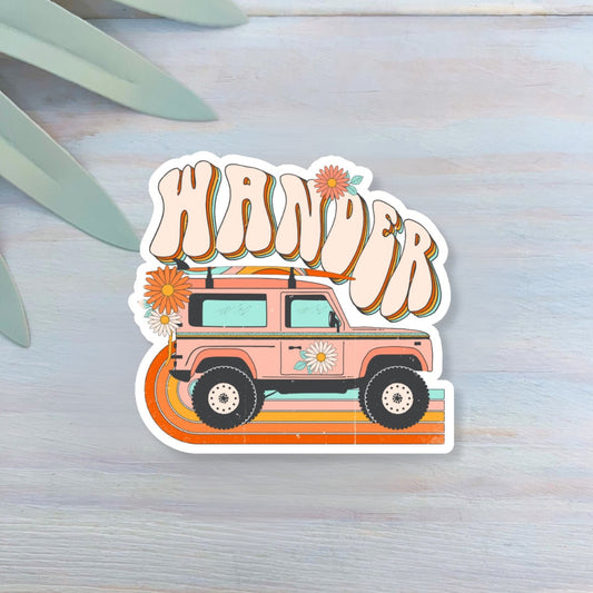 Wander Jeep Decal | Waterproof Vinyl Sticker || die-cut groovy hippie sticker trendy aesthetic sticker wanderlust jeep lover sticker