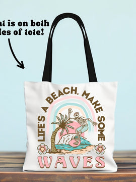Life's a Beach Surfing Skeleton Beach Bag - Double Sided Beach Tote Bag