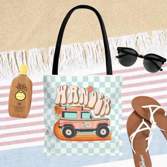 Wanderlust Jeep Graphic Tote Bag - Double Sided Beach Tote Bag