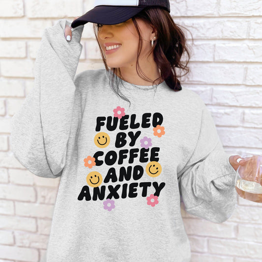 Coffee & Anxiety Sweatshirt - Coffee Quote Crewneck - Coffee Lover Clothing - Coffee Mental Trendy Aesthetic Gildan Crewneck Sweatshirt