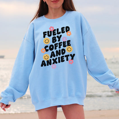 Coffee & Anxiety Sweatshirt - Coffee Quote Crewneck - Coffee Lover Clothing - Coffee Mental Trendy Aesthetic Gildan Crewneck Sweatshirt