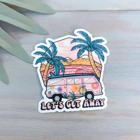 Let's Get Away Beach Travel Decal | Waterproof Vinyl Sticker || die-cut ocean stickers surf van summer coastal beach aesthetic sticker
